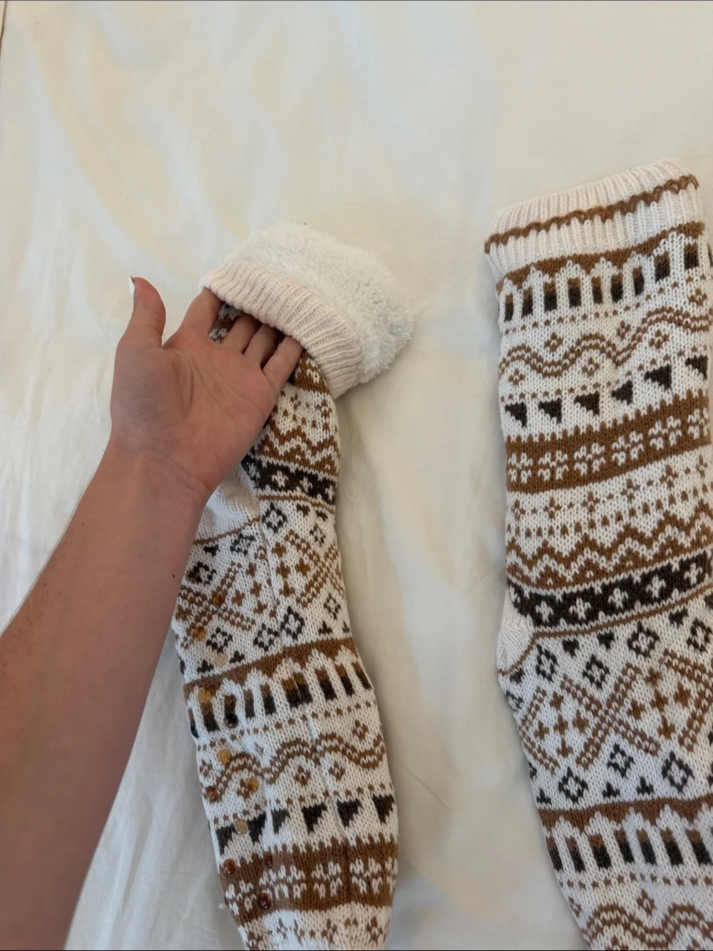 Cotton On White & Brown Fair Isle Crew Socks